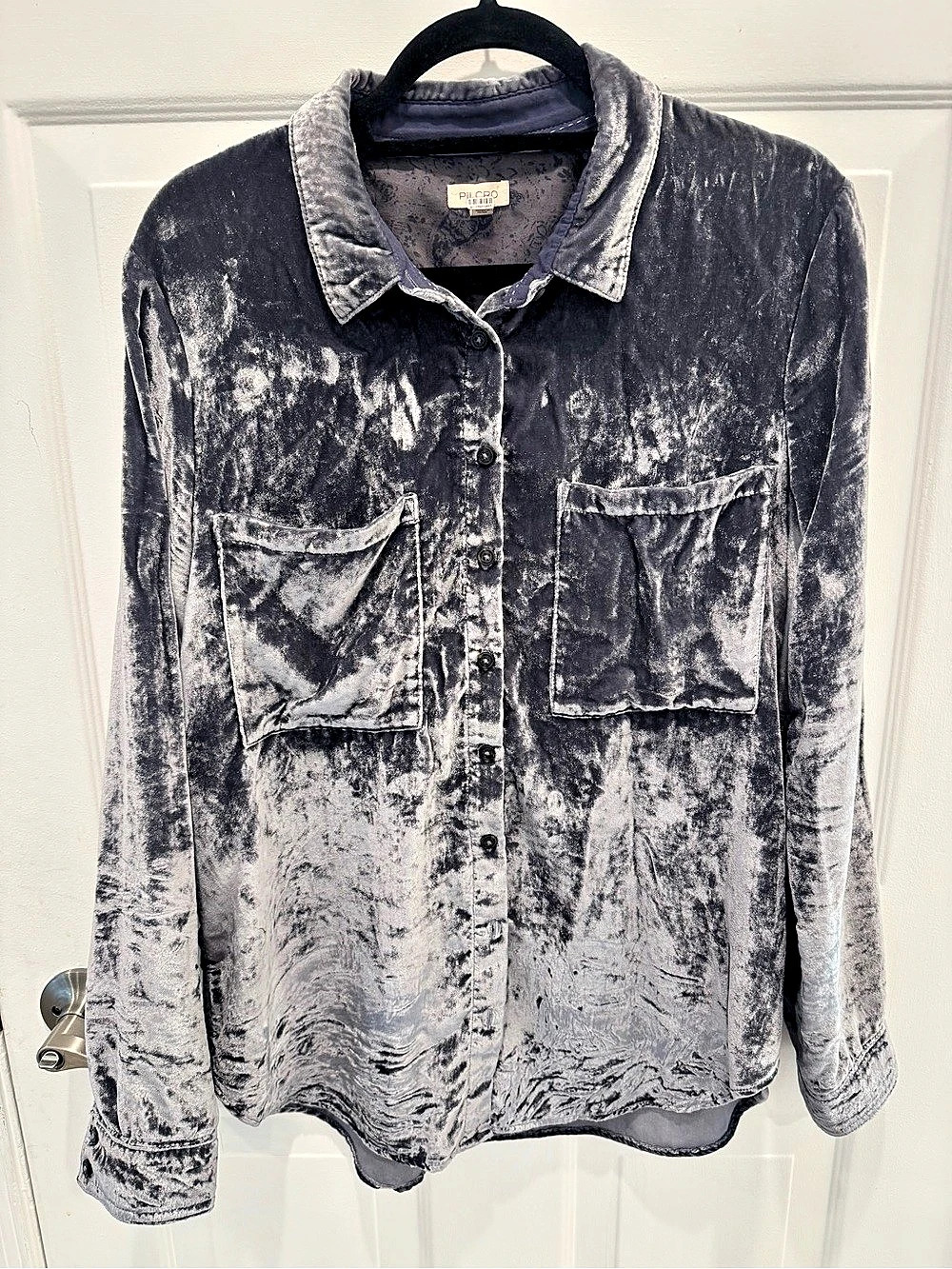 Pilcro Hadley Relaxed Velvet Buttondown Shirt Blue Gray Large